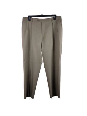 Angelo Rossi Olive Green High Rise Pleated Front Straight Leg Dress Trouser Pant